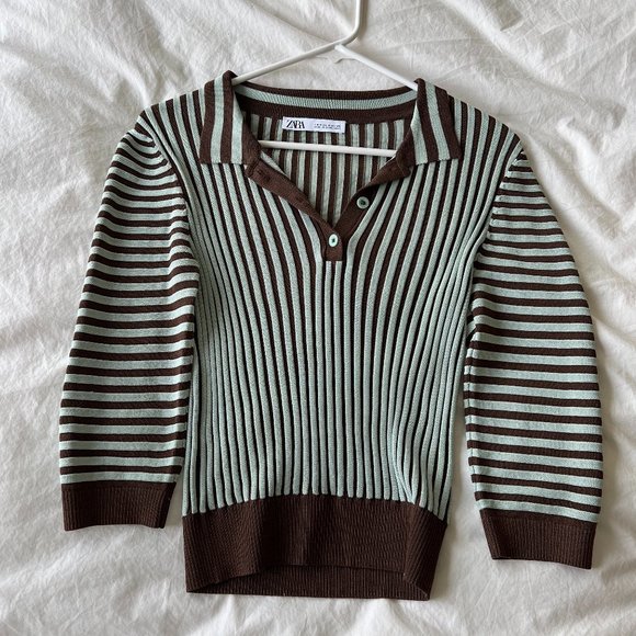 Striped brown and mint top - Picture 1 of 4